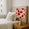 Empire shape lampshade with bold red poppy print on white background, made with imported US designer fabric