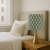 Teal and white handcrafted drum lampshade made with imported UK fabric, 20cm x 18cm
